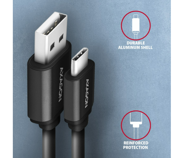 AXAGON BUCM-AM10TB Kabel Twister USB-C - USB-A, 0,6m, USB 2.0, 2.4A, ALU, PVC Czarny - 1485425 - zdjęcie 5